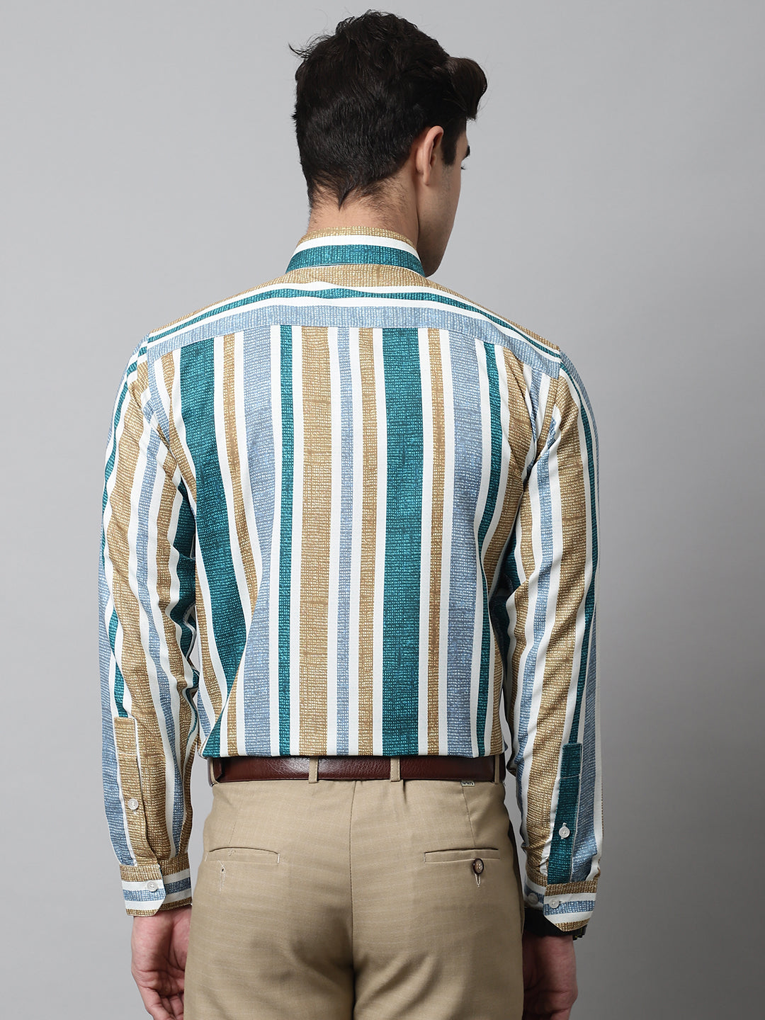 Men's Green Classic Striped Formal Shirt - Taantav