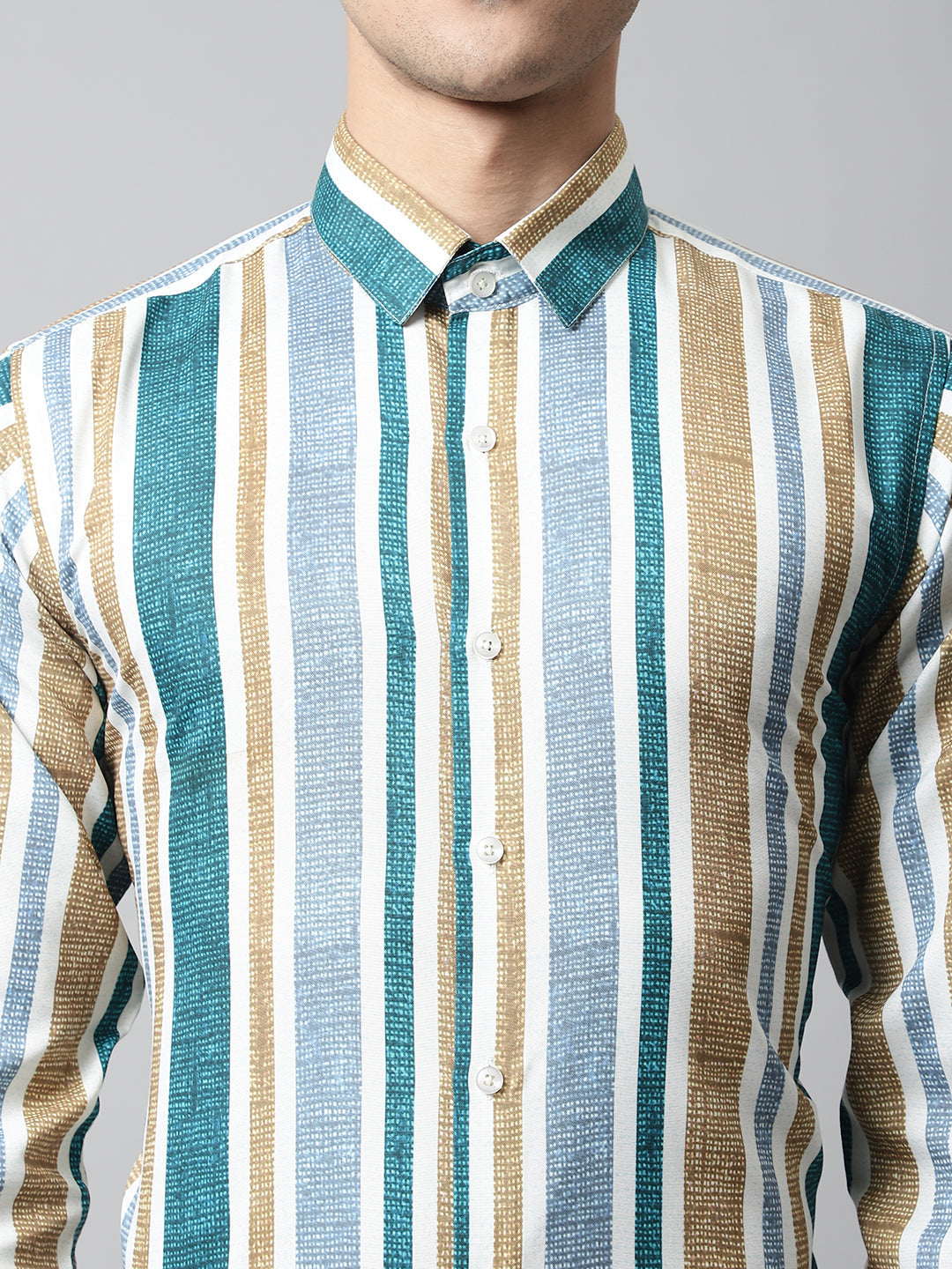 Men's Green Classic Striped Formal Shirt - Taantav