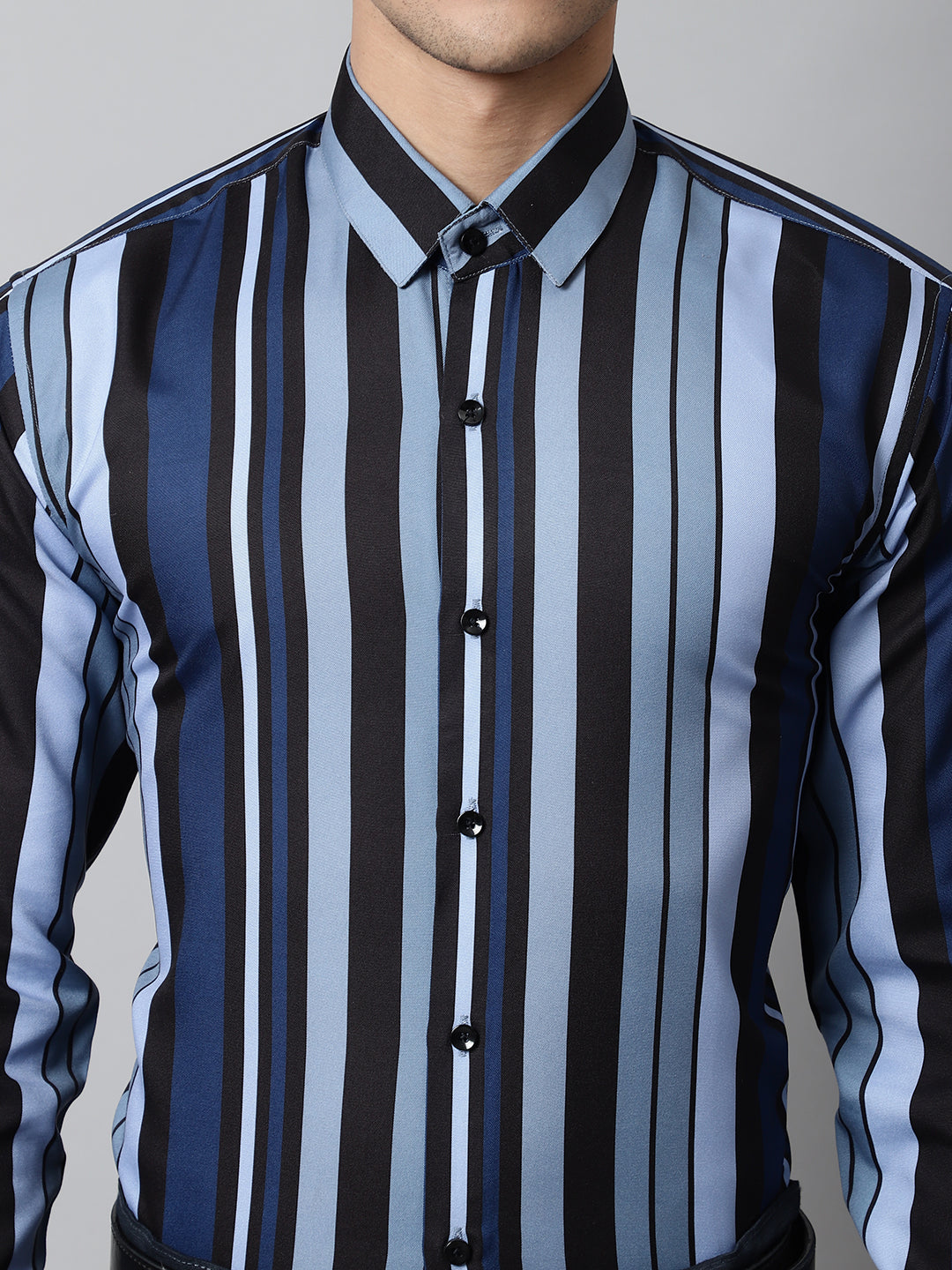 Men's Grey Classic Striped Formal Shirt - Taantav