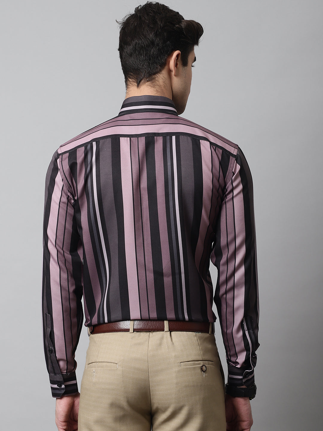 Men's Wine and Black Classic Striped Formal Shirt - Taantav