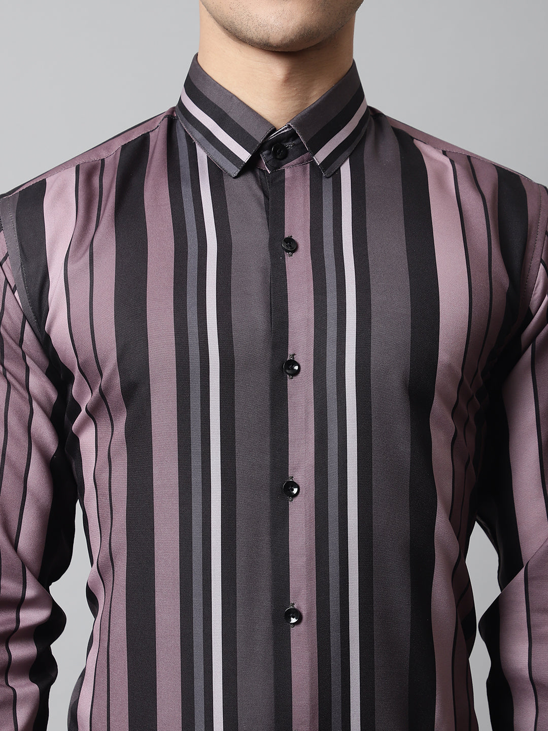 Men's Wine and Black Classic Striped Formal Shirt - Taantav