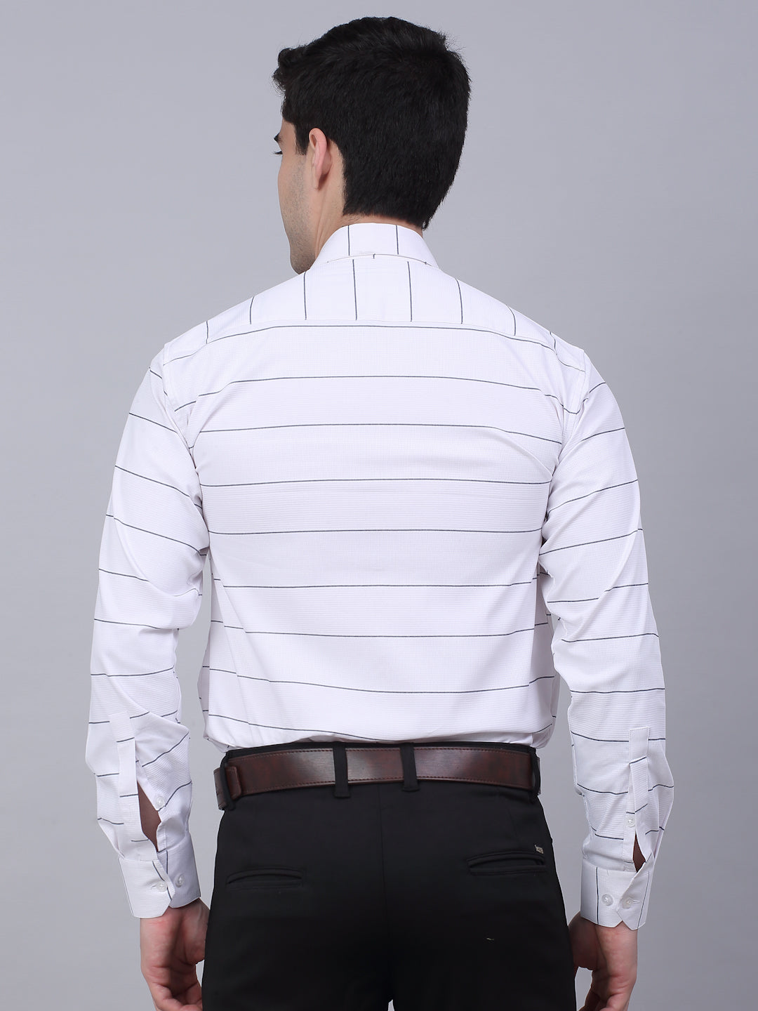 Men's White Horizontal Striped Formal Shirt - Taantav