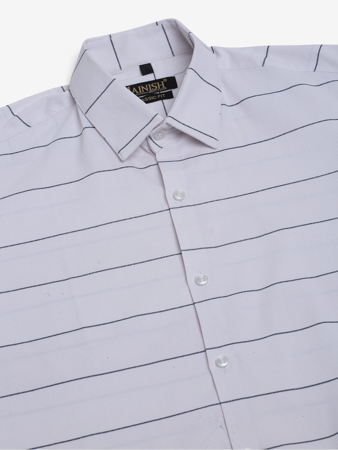 Men's White Horizontal Striped Formal Shirt - Taantav