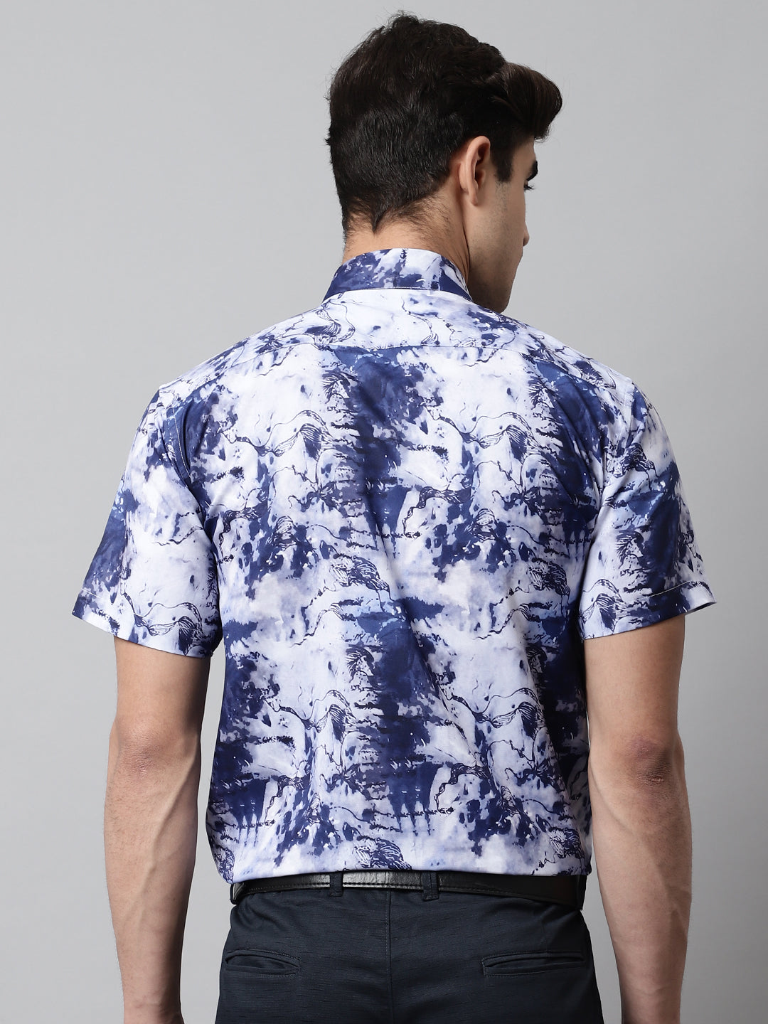 Men's Blue Classic Printed Formal Shirt - Taantav