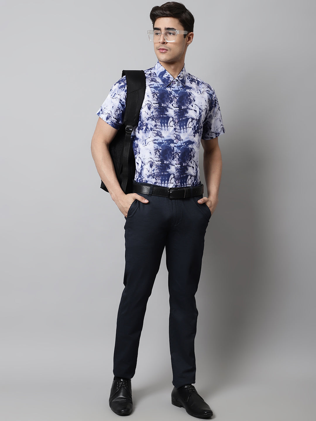 Men's Blue Classic Printed Formal Shirt - Taantav