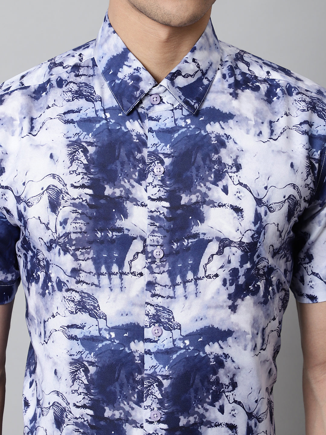 Men's Blue Classic Printed Formal Shirt - Taantav