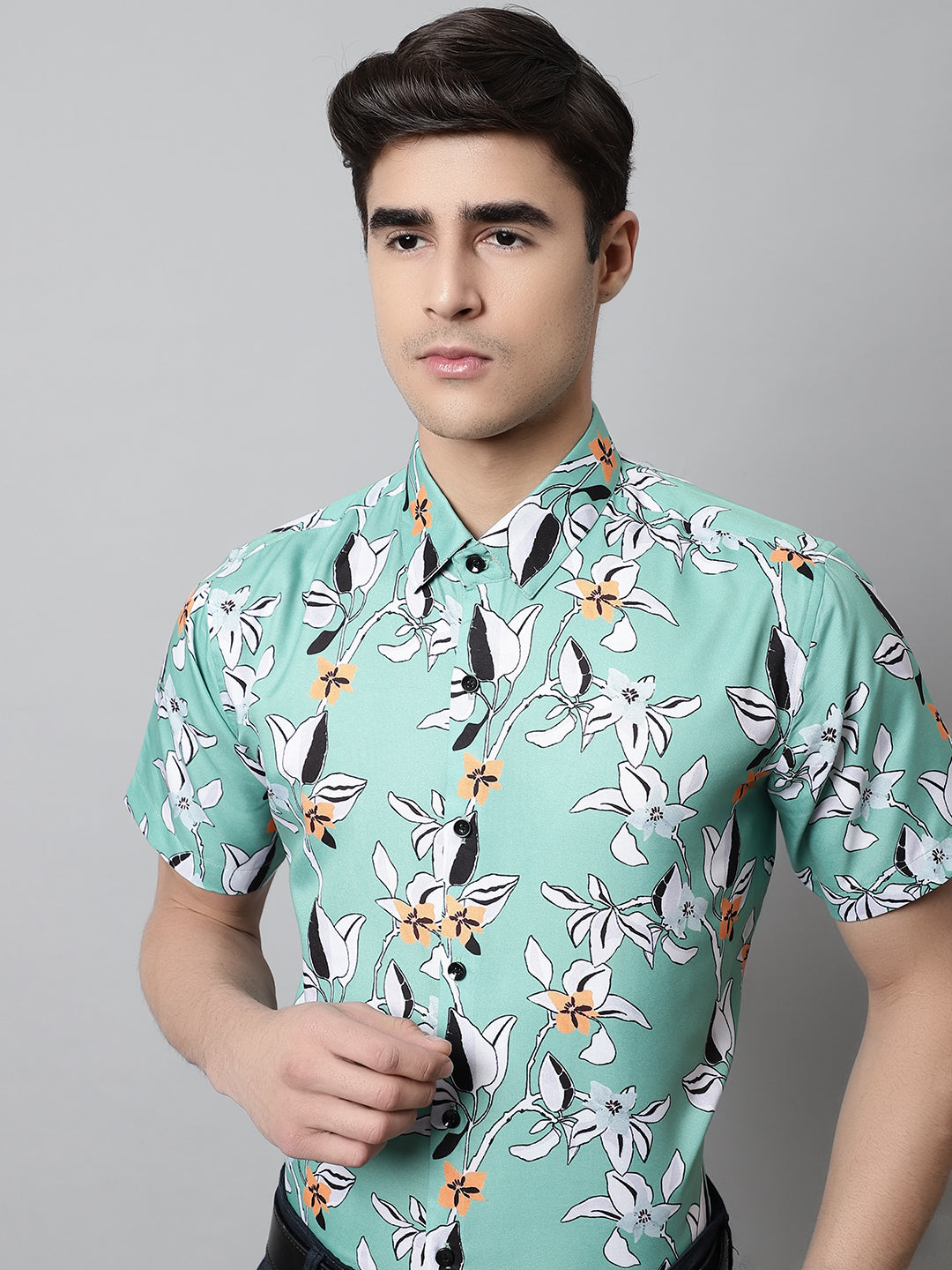 Men's Green Classic Printed Formal Shirt - Taantav