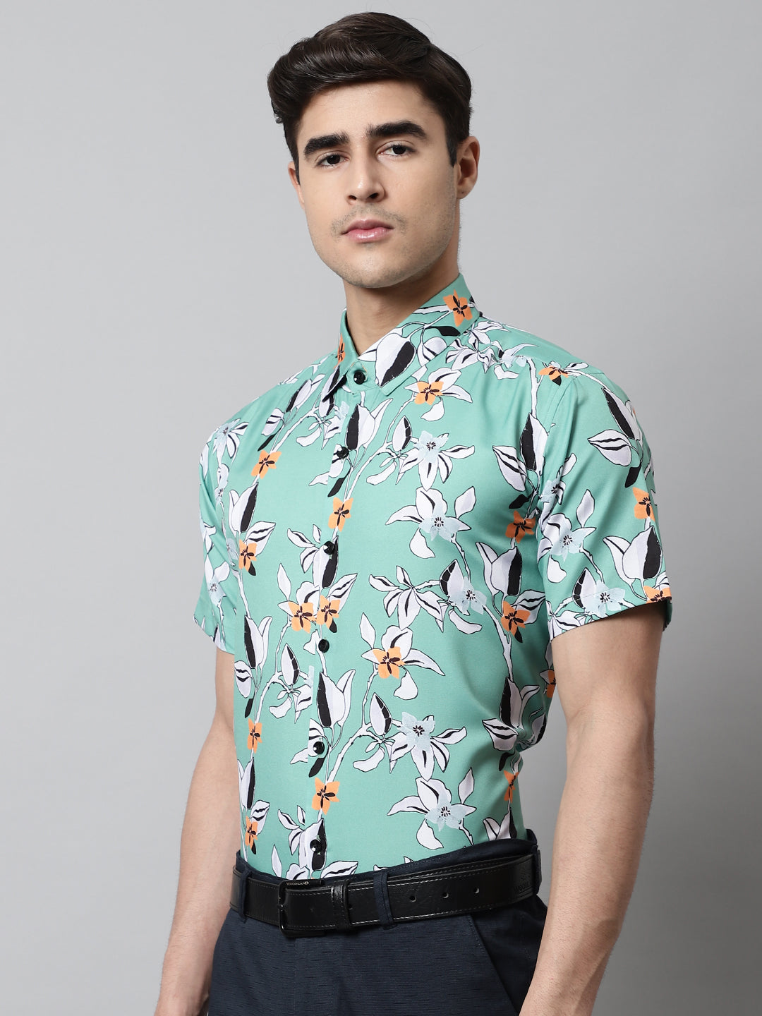 Men's Green Classic Printed Formal Shirt - Taantav