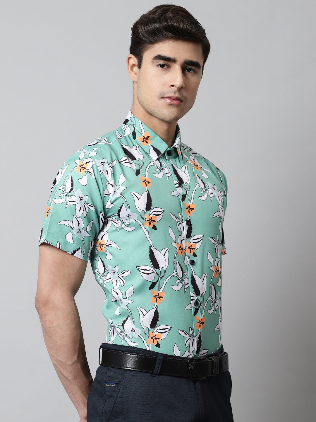 Men's Green Classic Printed Formal Shirt - Taantav