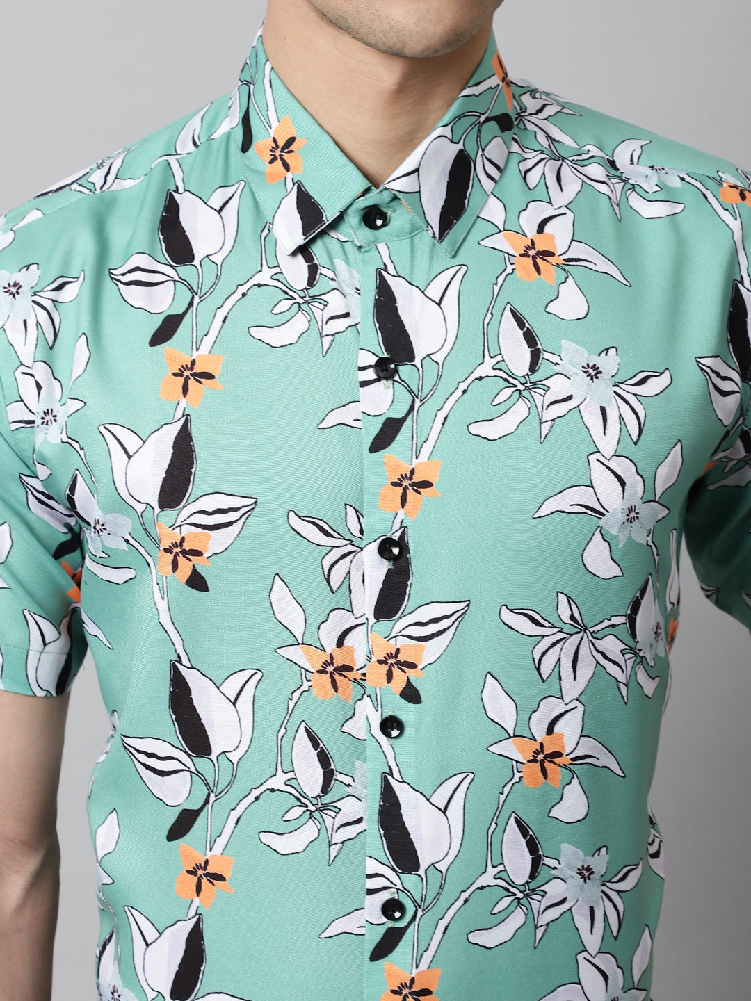 Men's Green Classic Printed Formal Shirt - Taantav