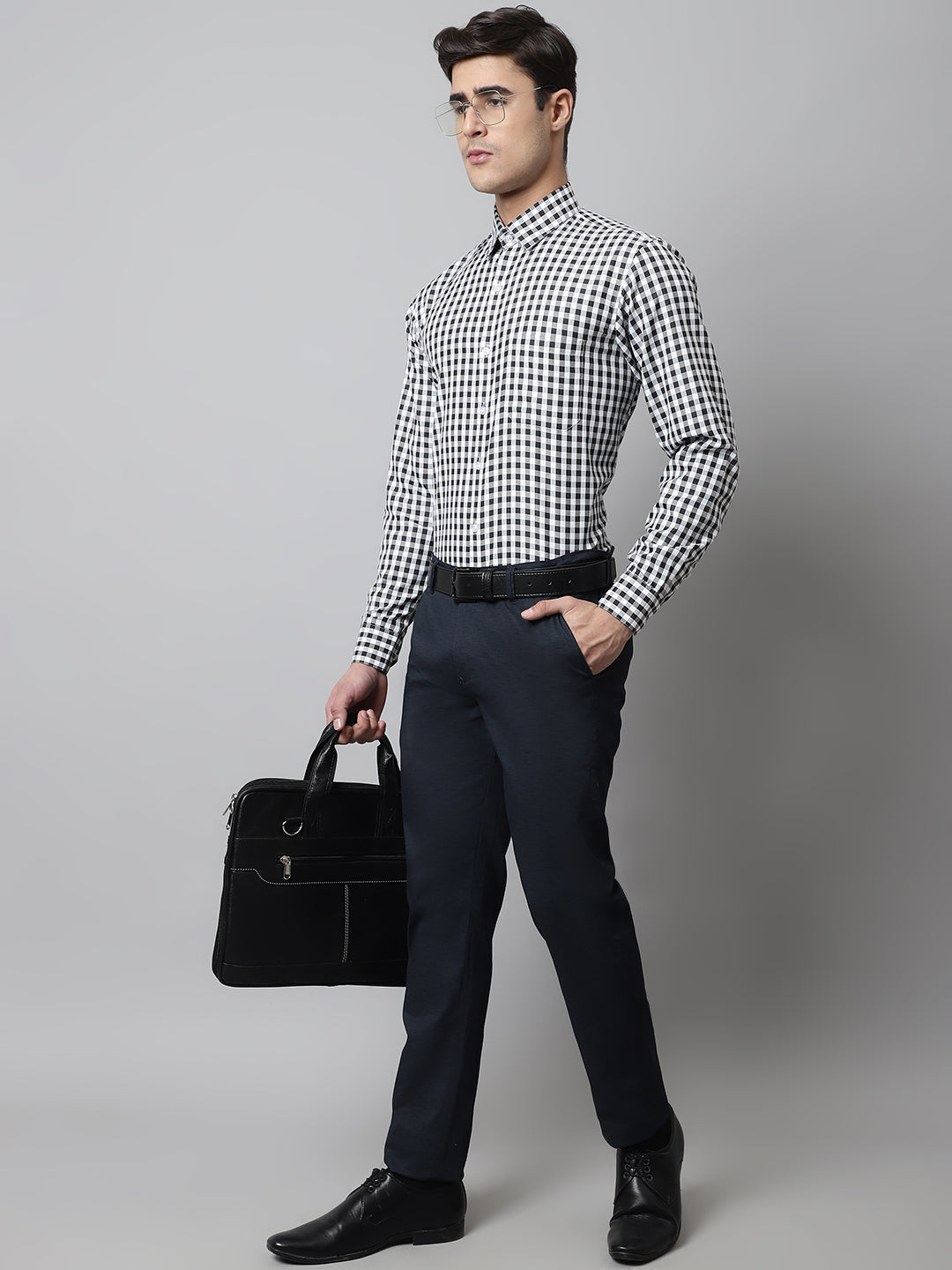 Men's Black Checks Pure Cotton Formal Shirt - Taantav