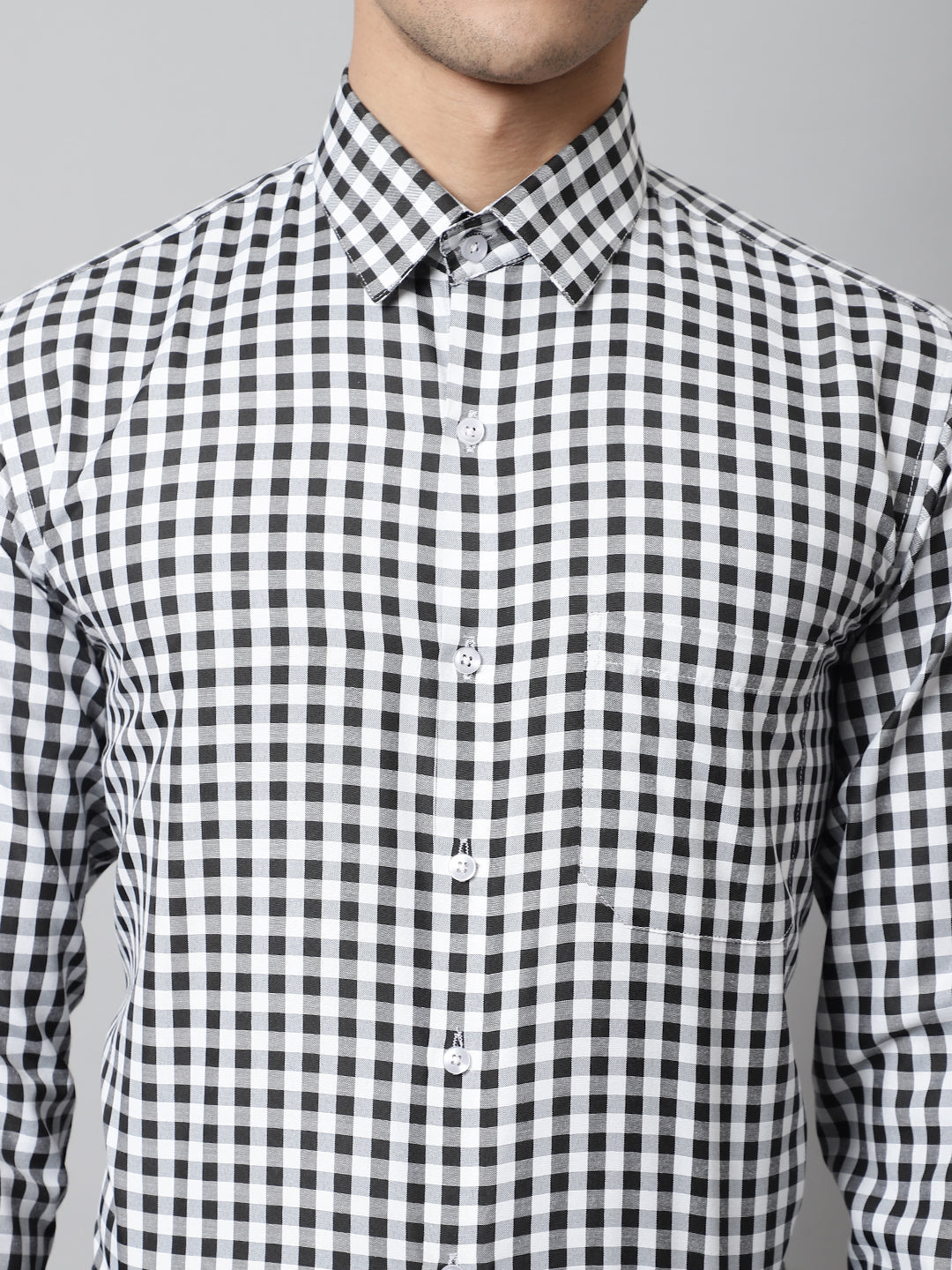 Men's Black Checks Pure Cotton Formal Shirt - Taantav