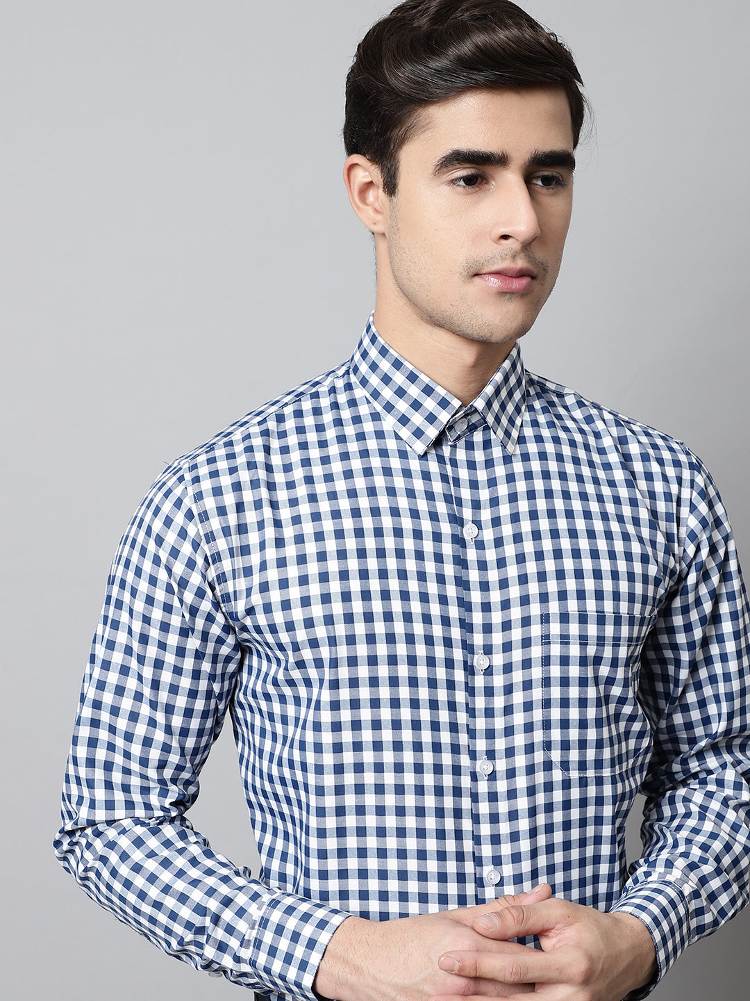 Men's Blue Checks Pure Cotton Formal Shirt - Taantav