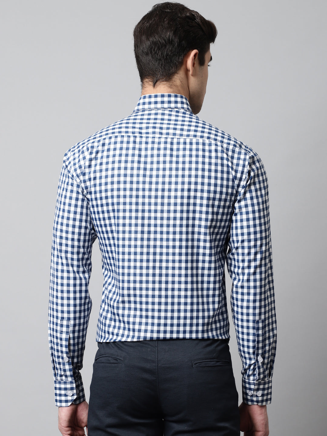 Men's Blue Checks Pure Cotton Formal Shirt - Taantav