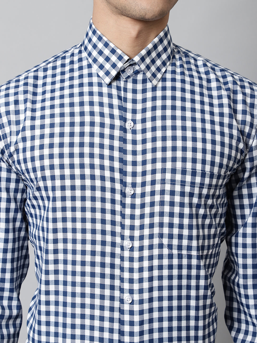 Men's Blue Checks Pure Cotton Formal Shirt - Taantav