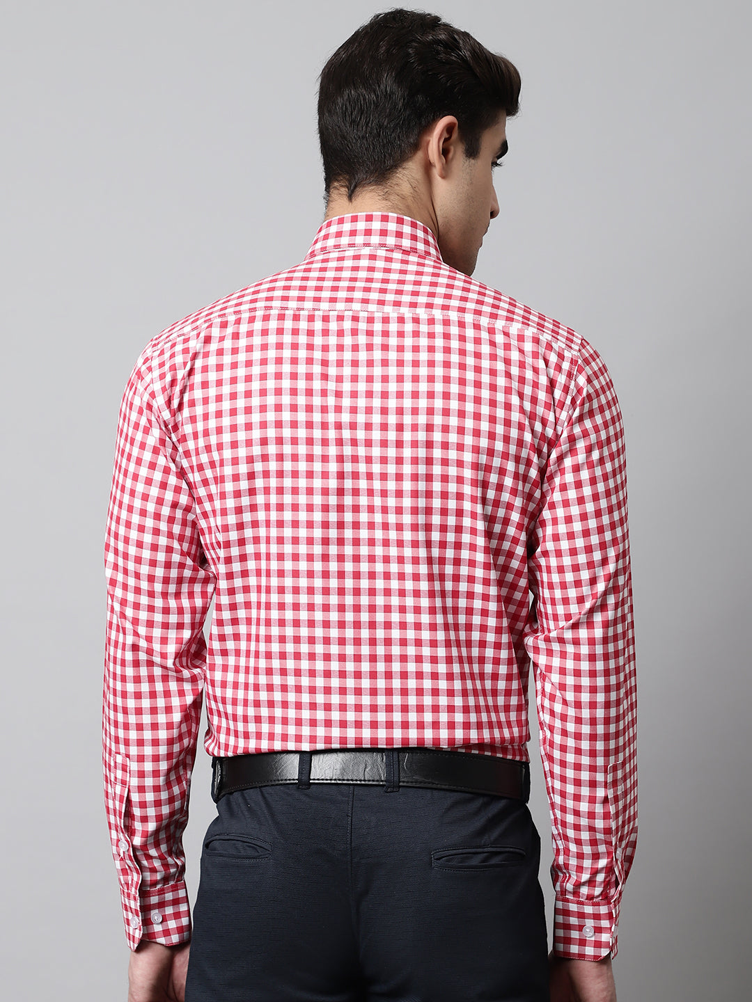 Men's Red Checks Pure Cotton Formal Shirt - Taantav