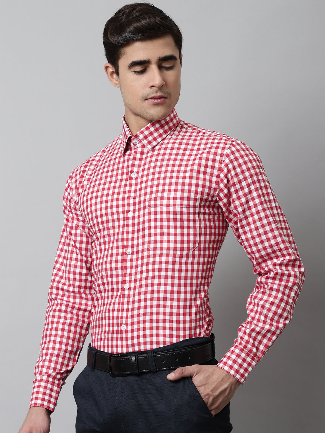 Men's Red Checks Pure Cotton Formal Shirt - Taantav