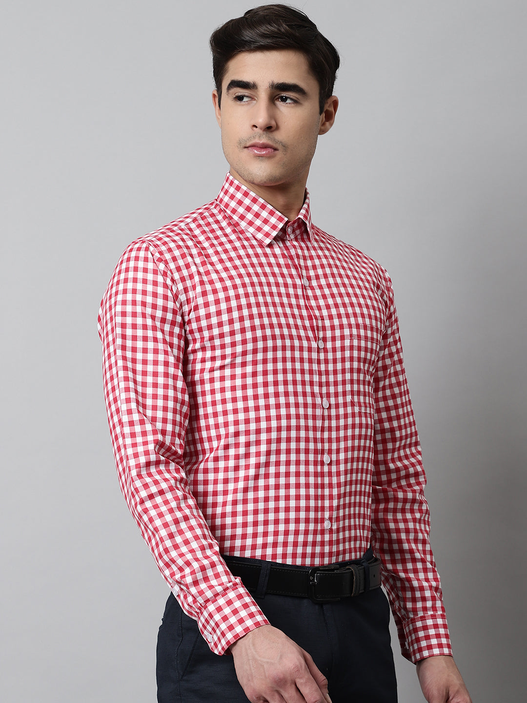 Men's Red Checks Pure Cotton Formal Shirt - Taantav