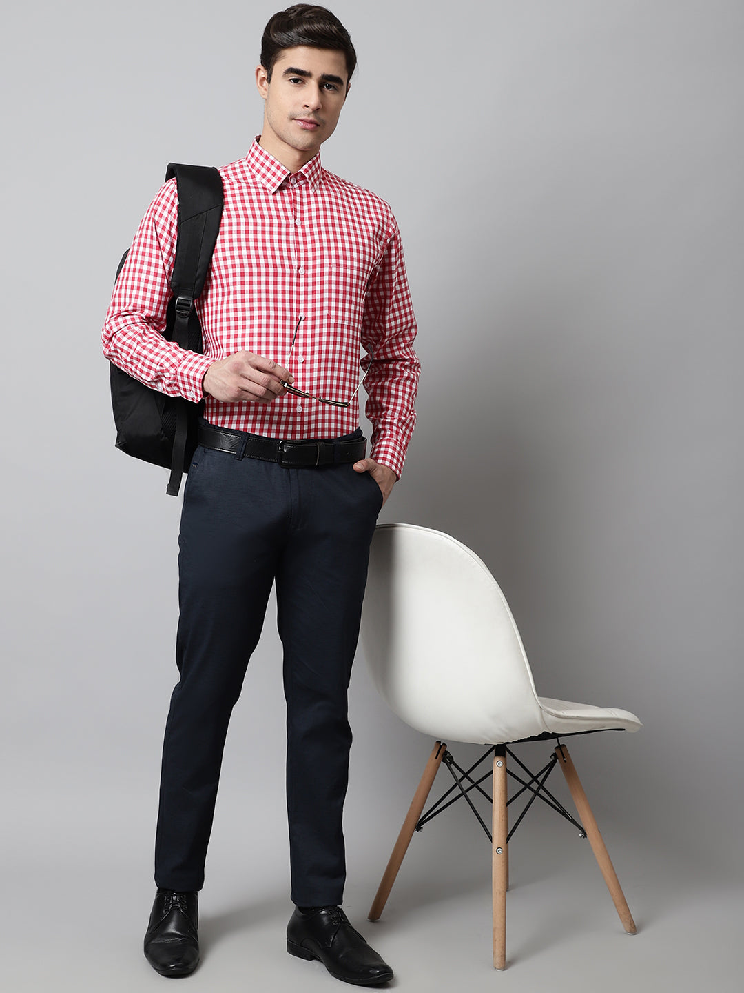 Men's Red Checks Pure Cotton Formal Shirt - Taantav