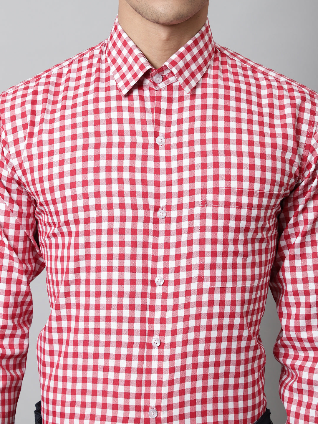 Men's Red Checks Pure Cotton Formal Shirt - Taantav