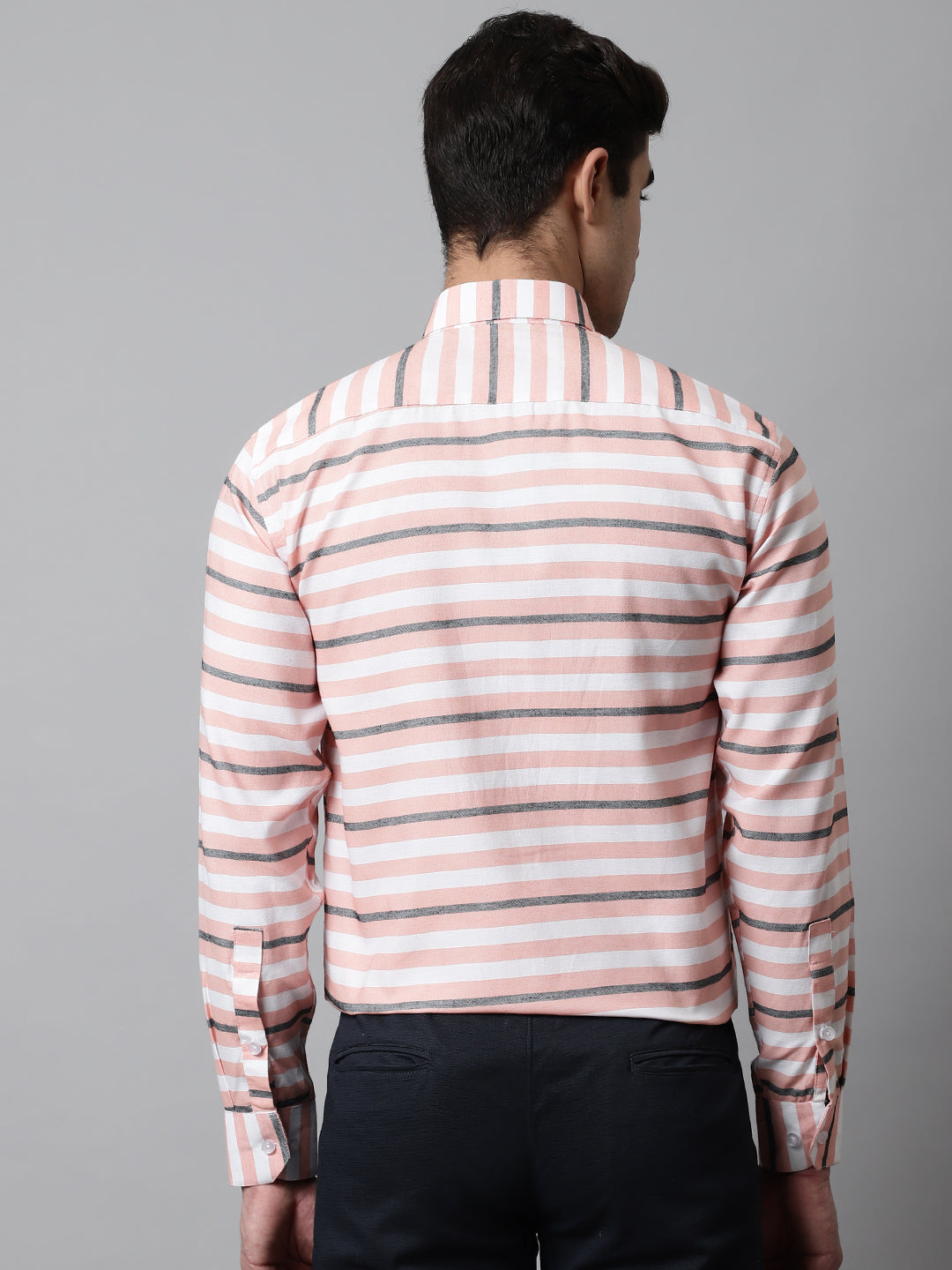 Men's Peach Classic Horizontal Striped Formal Shirt - Taantav