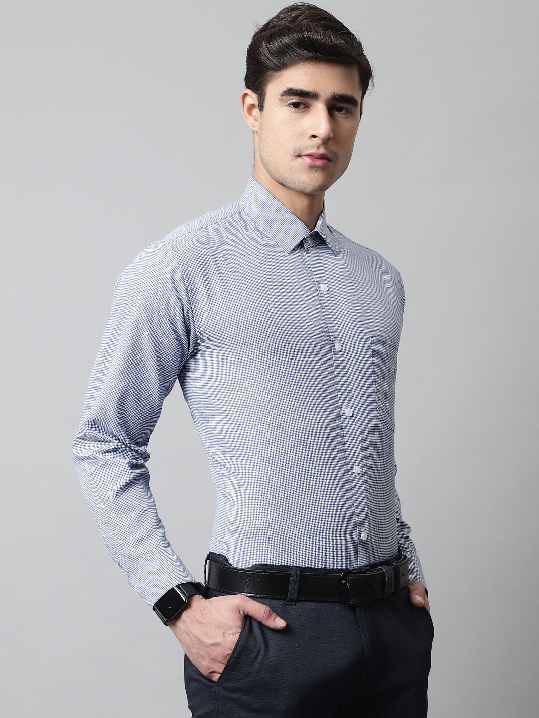 Men's Blue Checks Pure Cotton Formal Shirt - Taantav