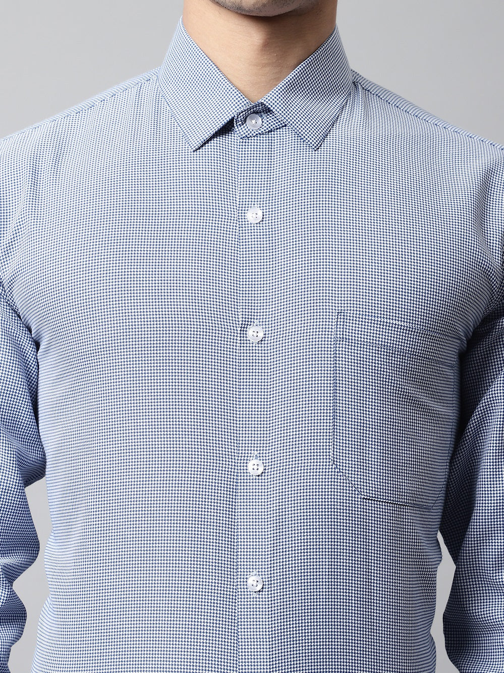 Men's Blue Checks Pure Cotton Formal Shirt - Taantav