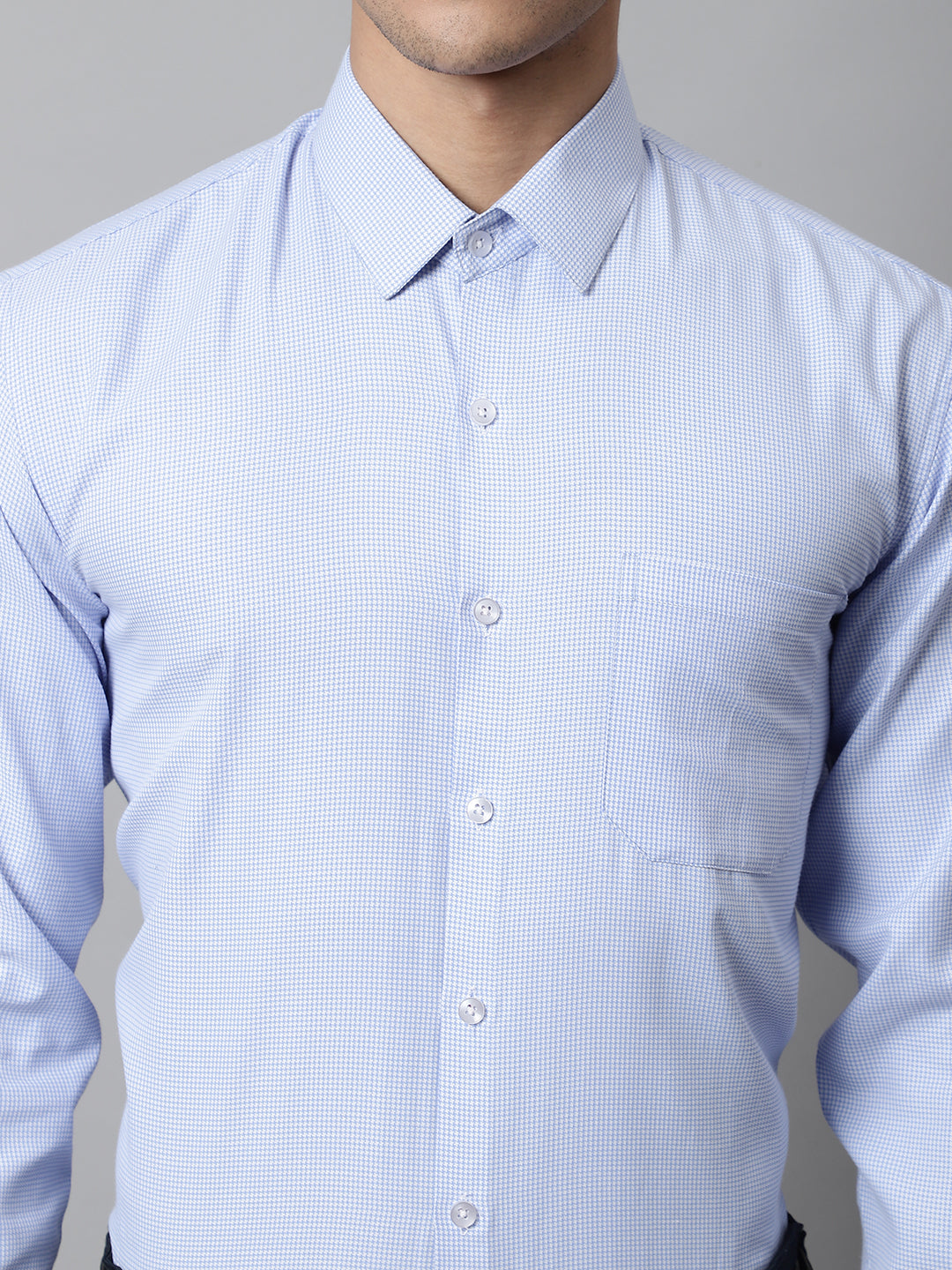 Men's Light Blue Checks Pure Cotton Formal Shirt - Taantav