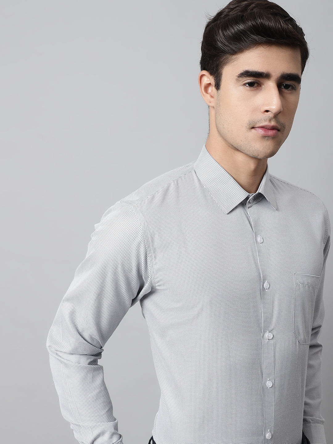 Men's Light Grey Checks Pure Cotton Formal Shirt - Taantav