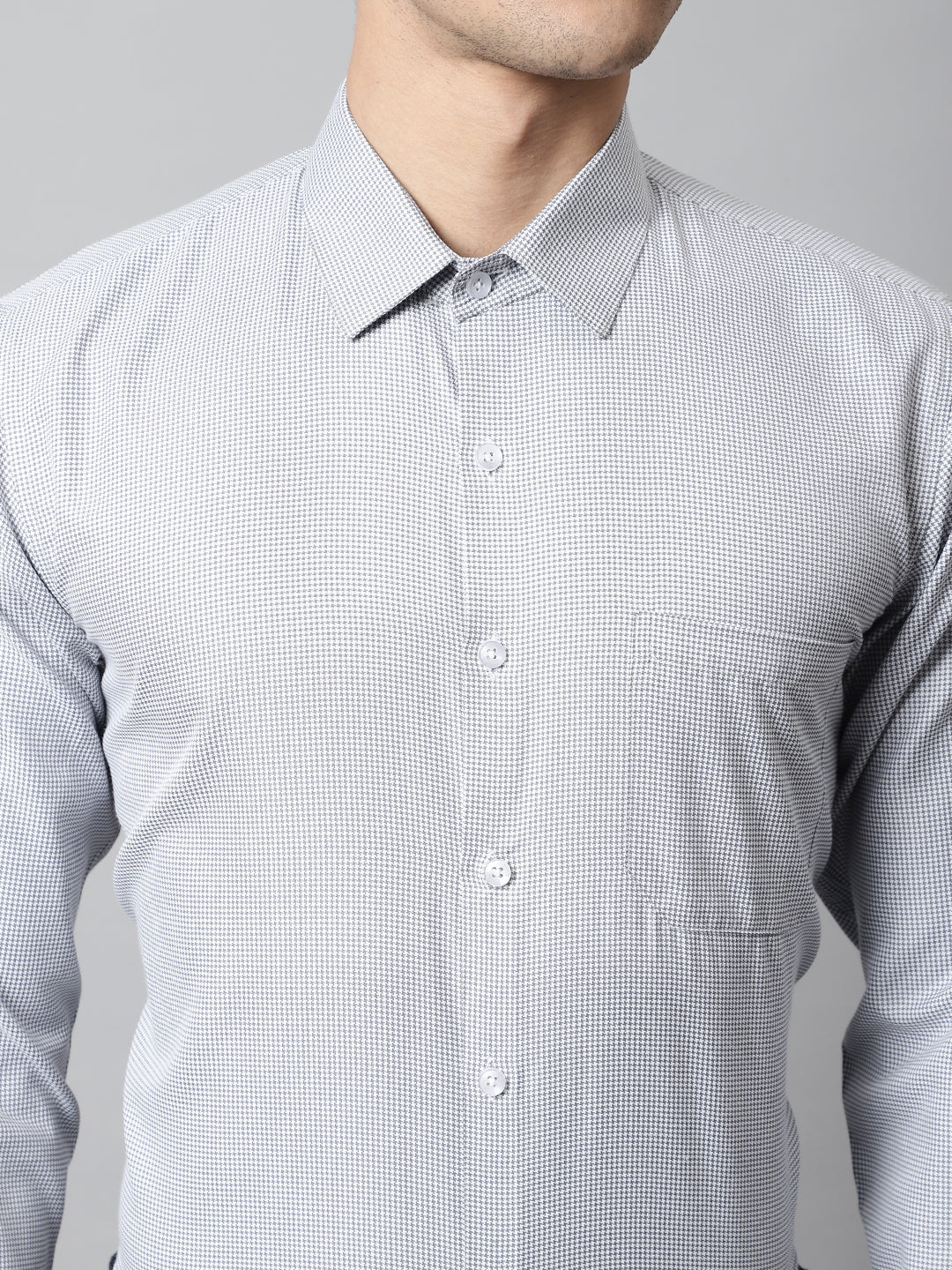 Men's Light Grey Checks Pure Cotton Formal Shirt - Taantav