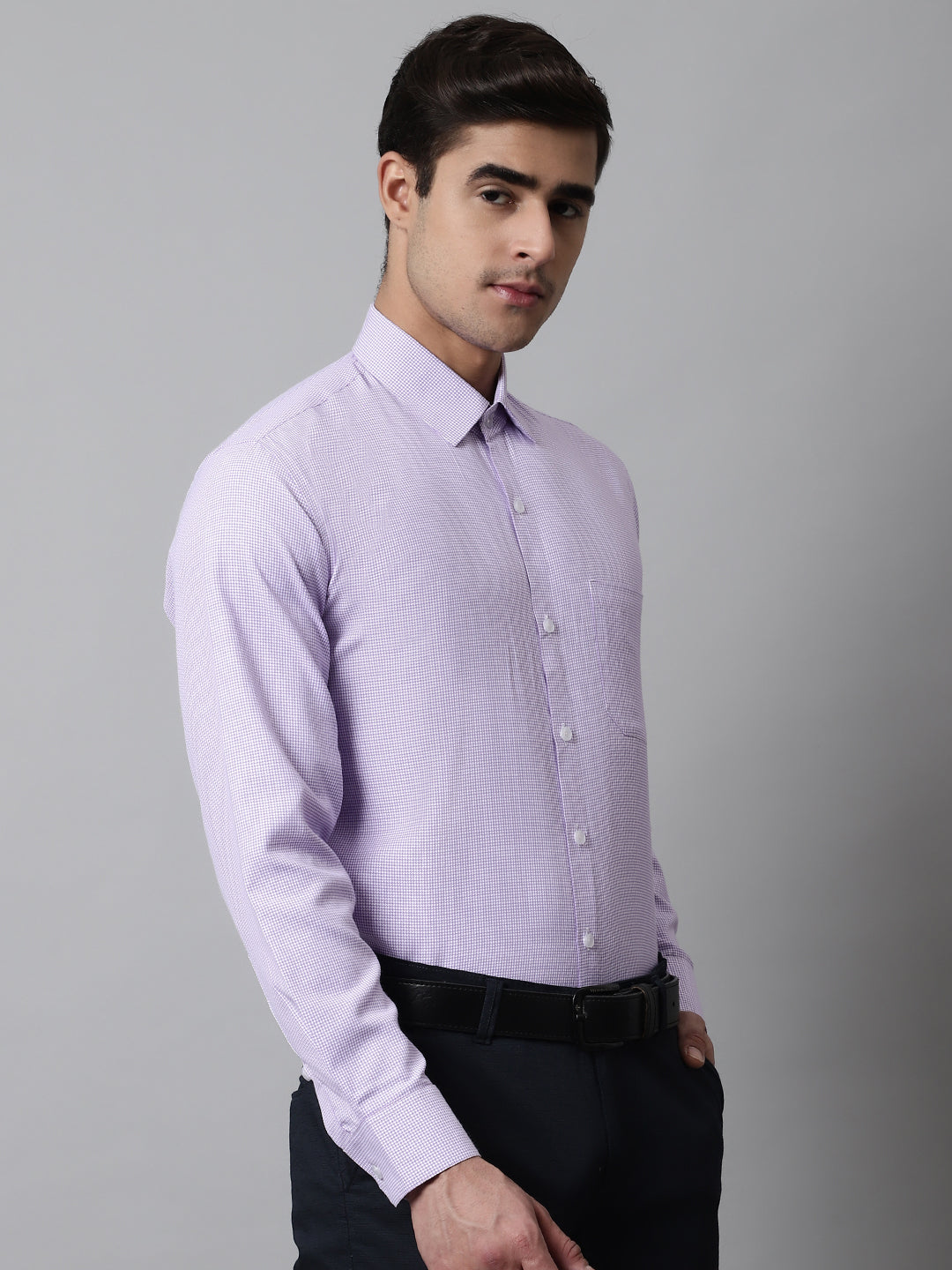 Men's Purple Checks Pure Cotton Formal Shirt - Taantav