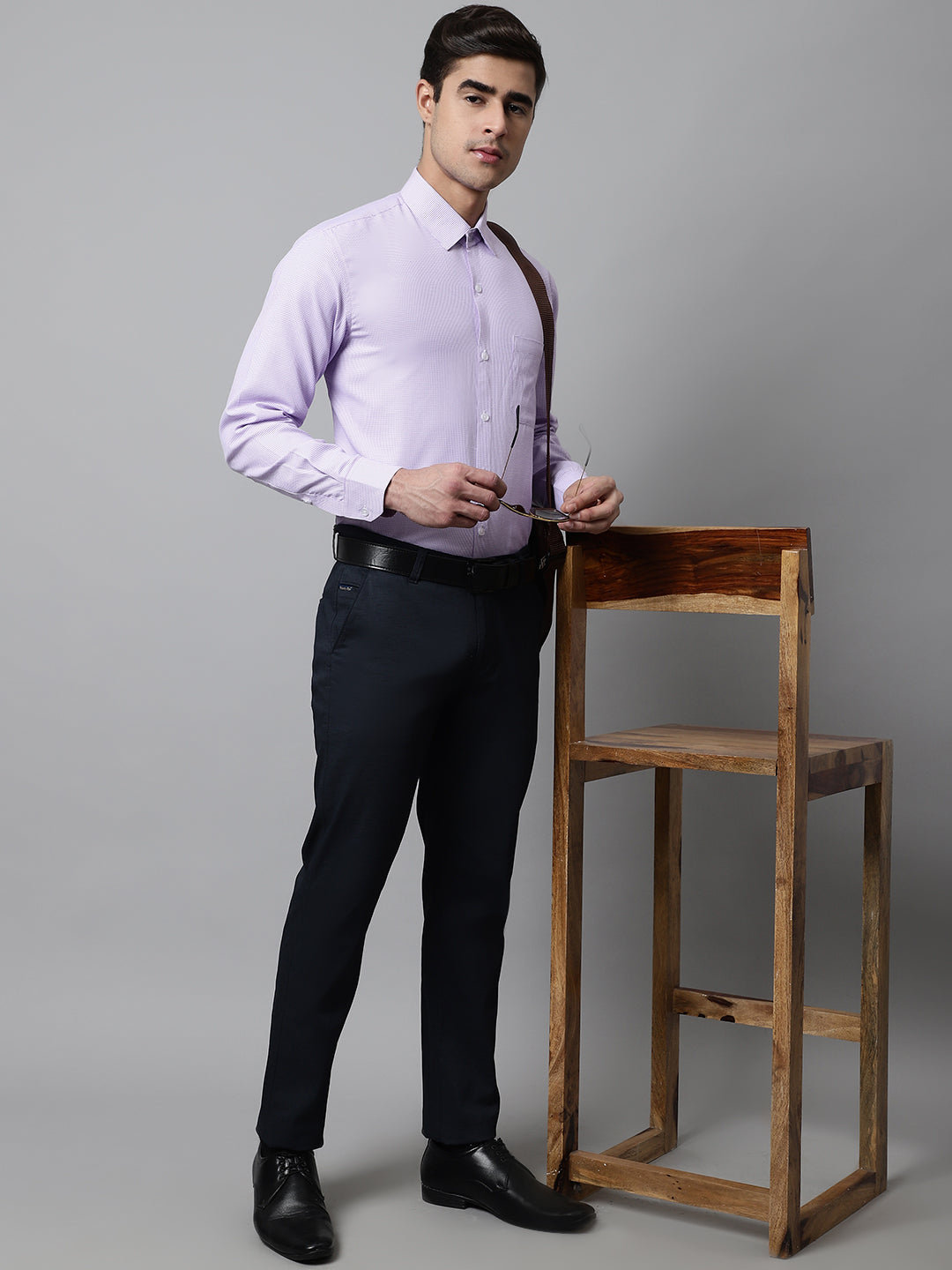 Men's Purple Checks Pure Cotton Formal Shirt - Taantav