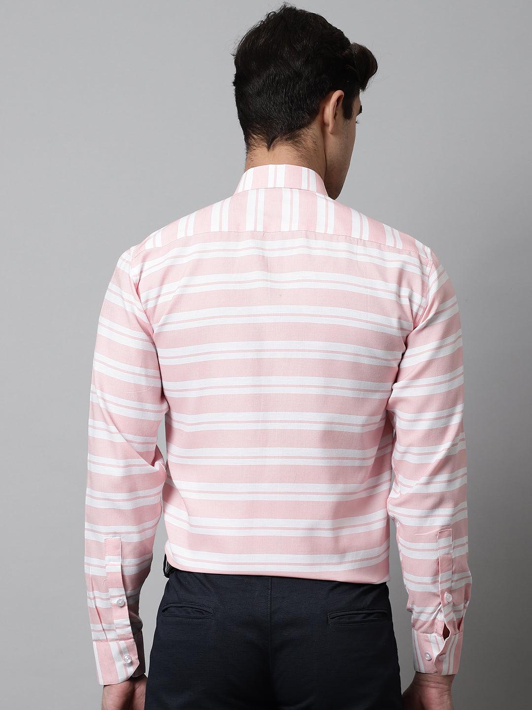 Men's Peach Classic Horizontal Striped Formal Shirt - Taantav