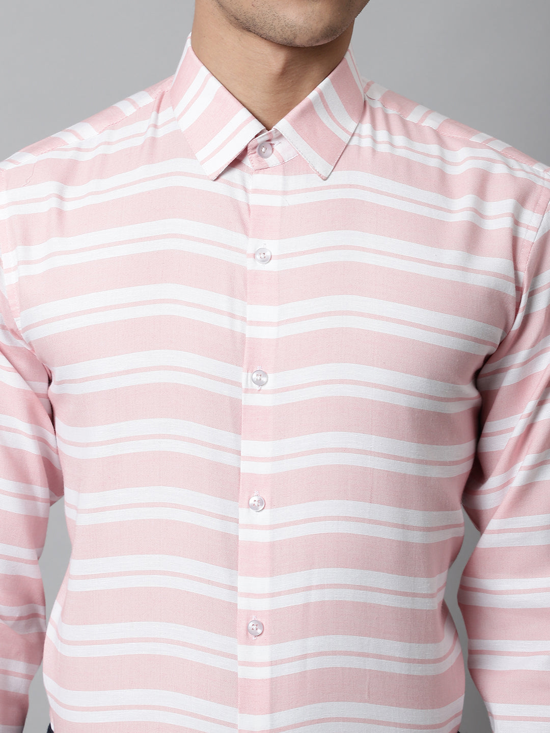 Men's Peach Classic Horizontal Striped Formal Shirt - Taantav