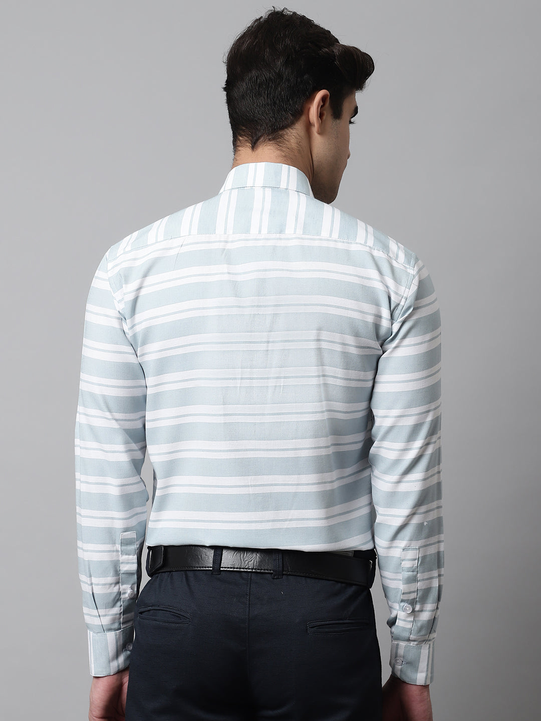 Men's Sky Blue Classic Horizontal Striped Formal Shirt - Taantav