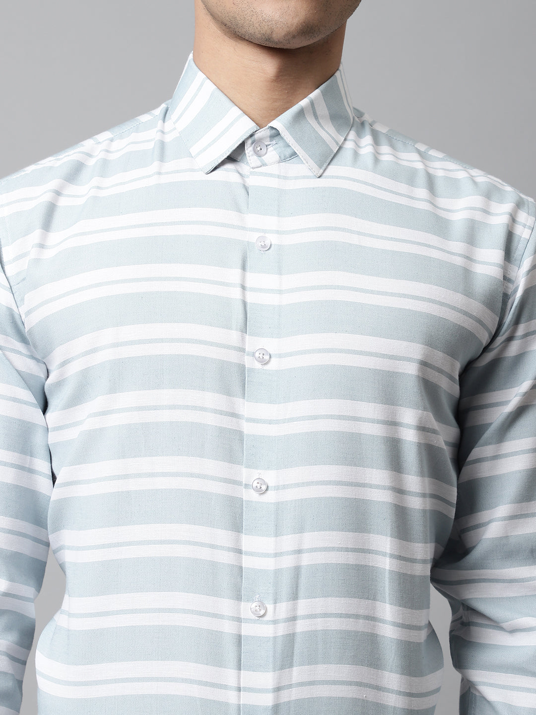 Men's Sky Blue Classic Horizontal Striped Formal Shirt - Taantav