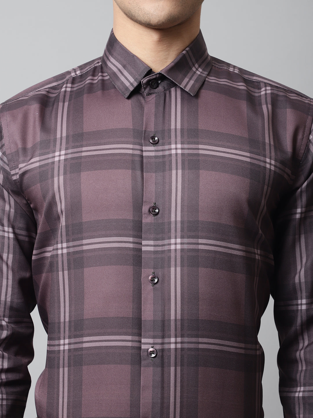 Men's Brown Checks Regular Fit Cotton Formal Shirt - Taantav