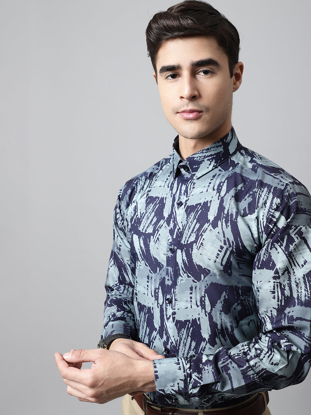 Men's Green Classic Printed Formal Shirt - Taantav