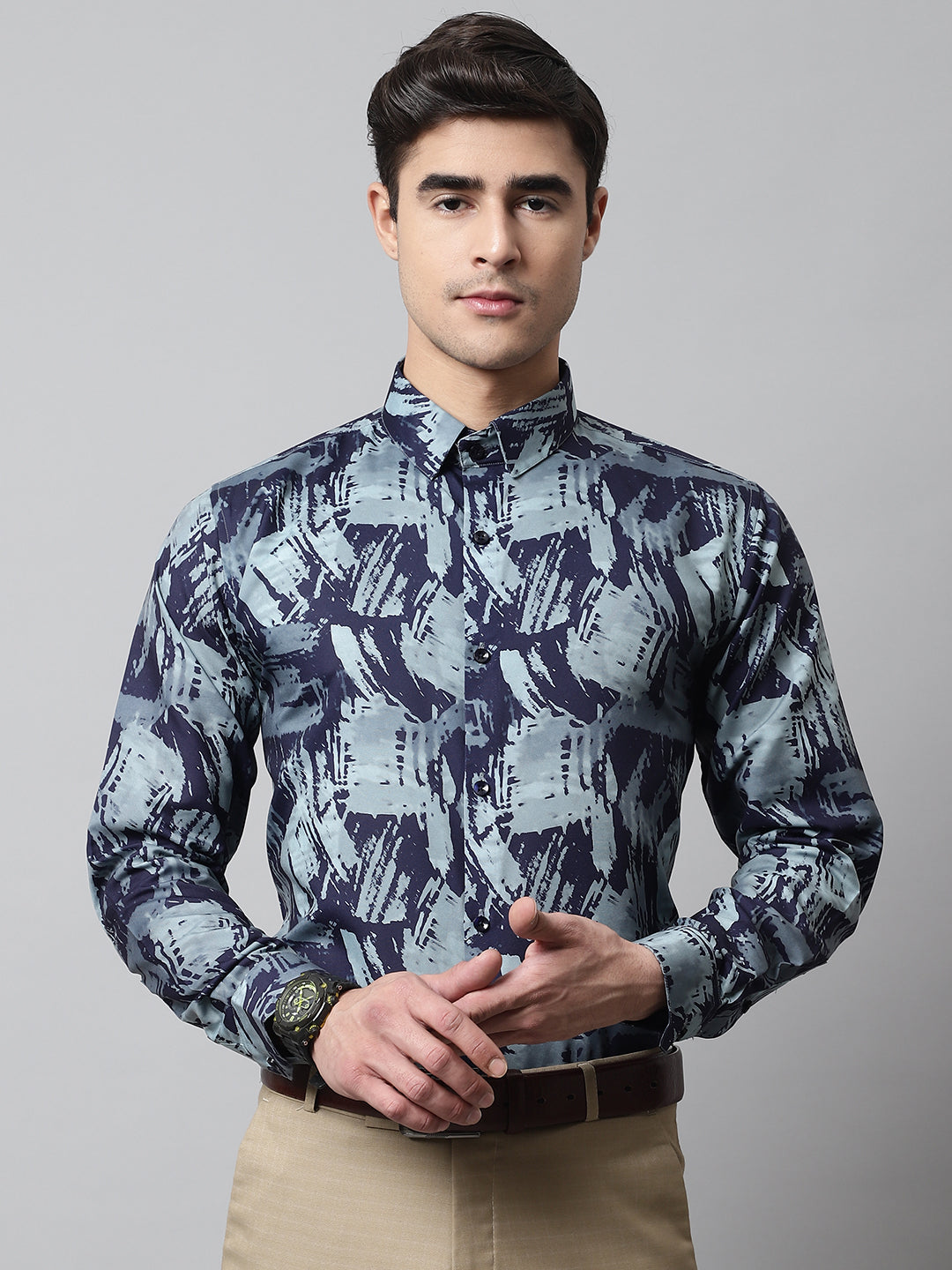 Men's Green Classic Printed Formal Shirt - Taantav