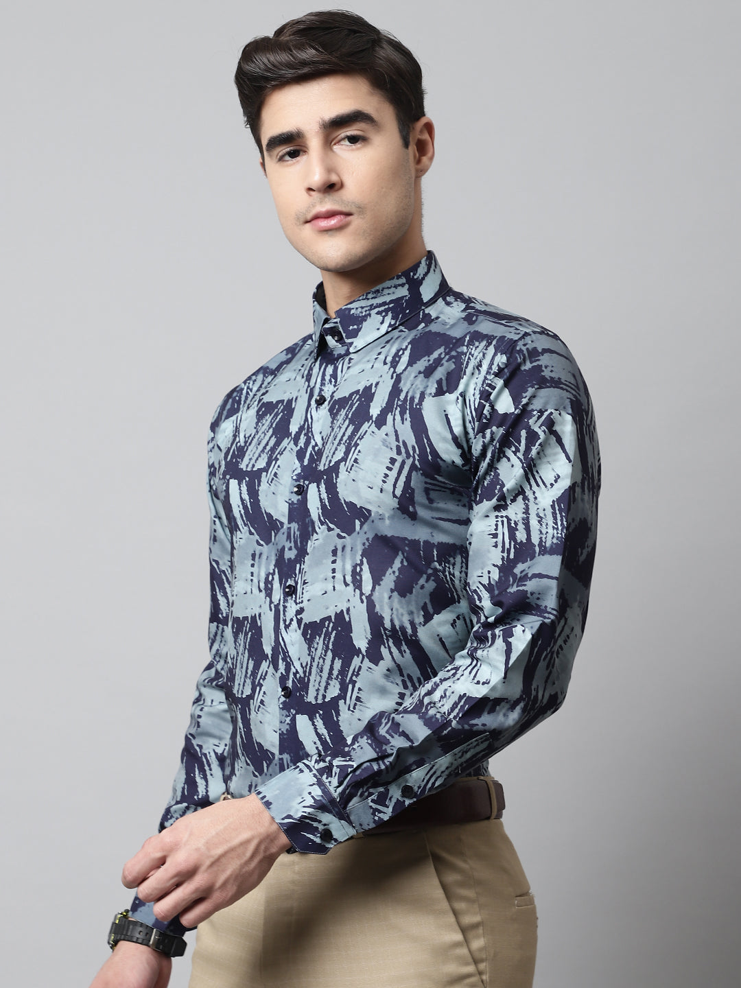 Men's Green Classic Printed Formal Shirt - Taantav