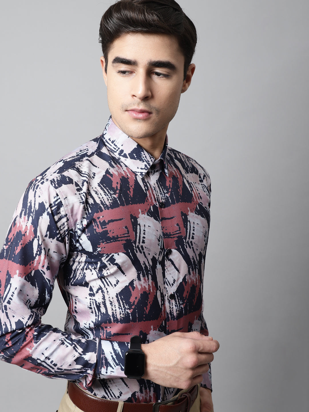 Men's Grey Classic Printed Formal Shirt - Taantav