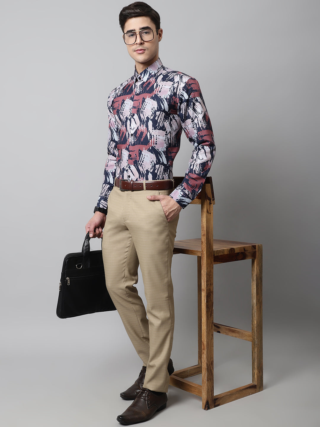 Men's Grey Classic Printed Formal Shirt - Taantav