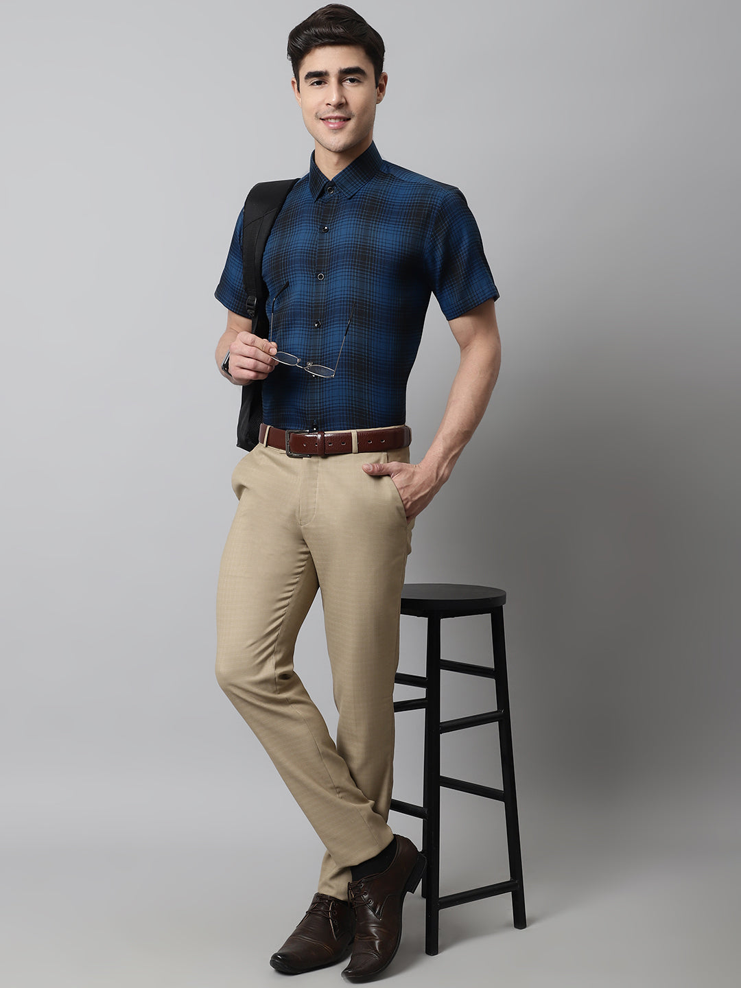 Men's Peacock Checks Regular Fit Cotton Formal Shirt - Taantav