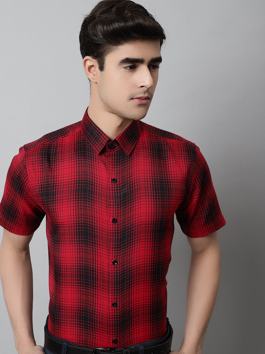 Men's Red Checks Regular Fit Cotton Formal Shirt - Taantav