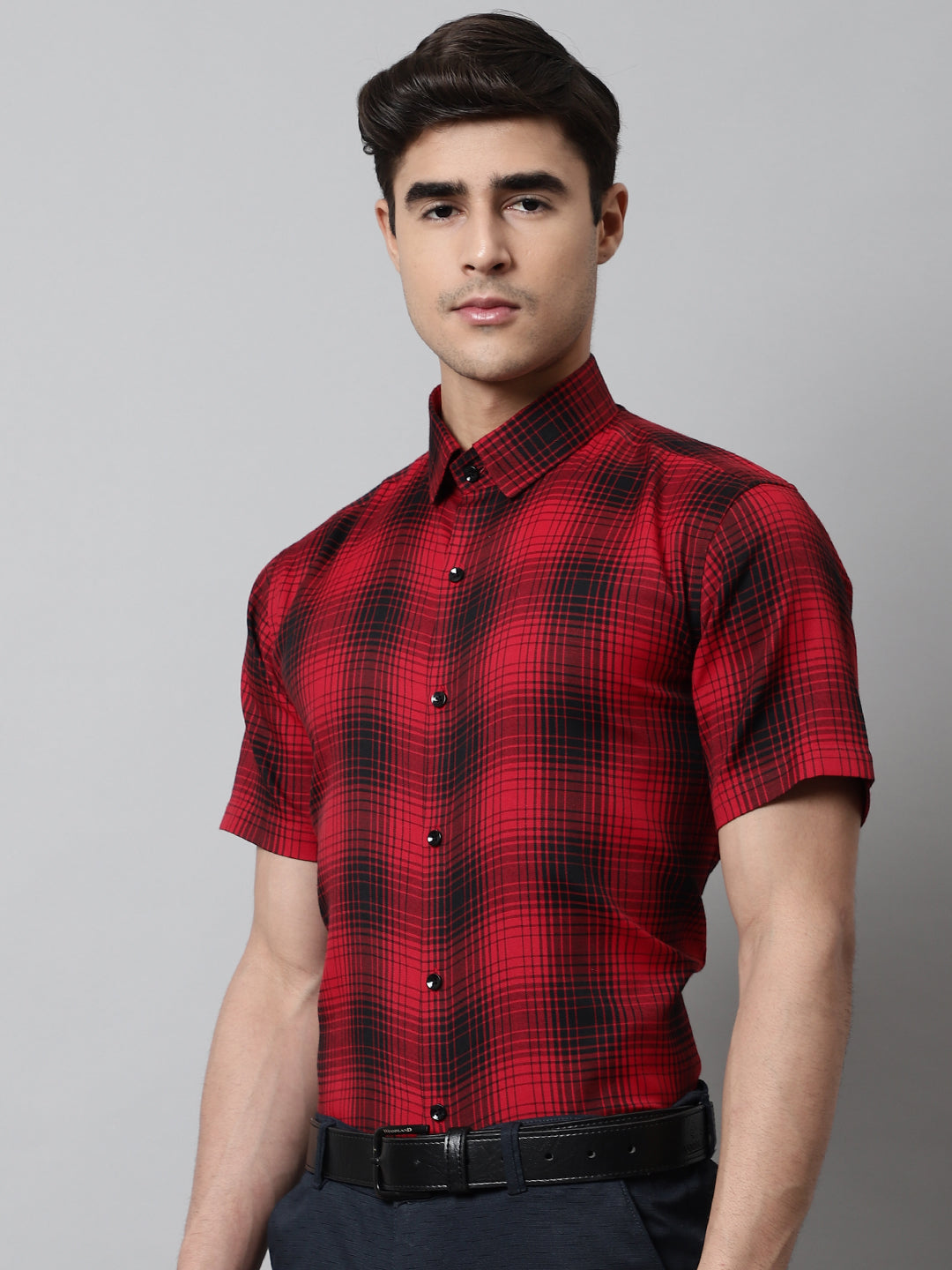 Men's Red Checks Regular Fit Cotton Formal Shirt - Taantav