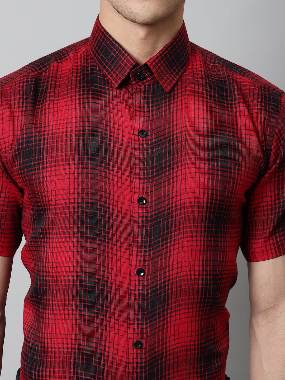 Men's Red Checks Regular Fit Cotton Formal Shirt - Taantav