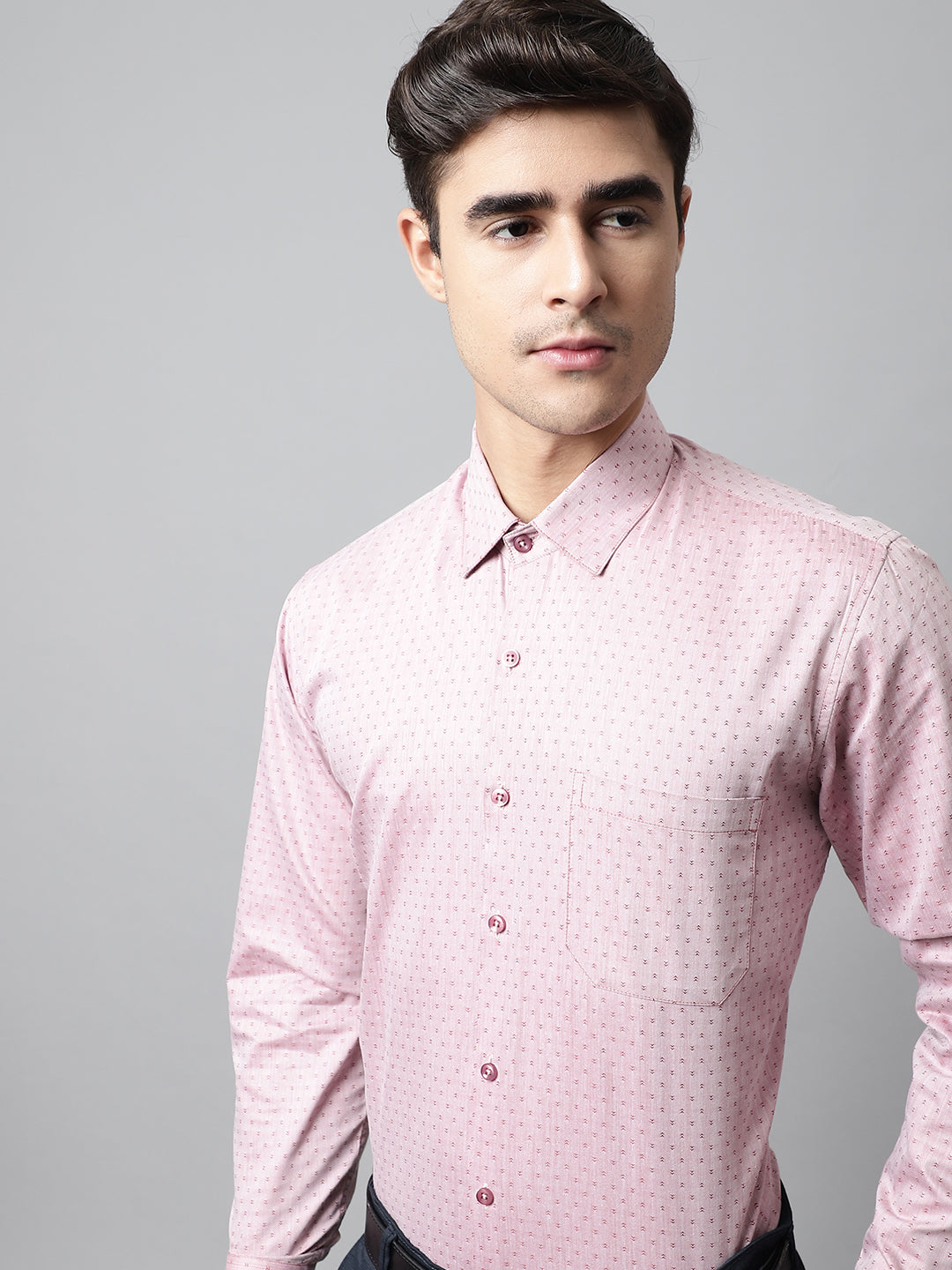 Men's Coral Red Micro Ditsy Printed Pure Cotton Formal Shirt - Taantav