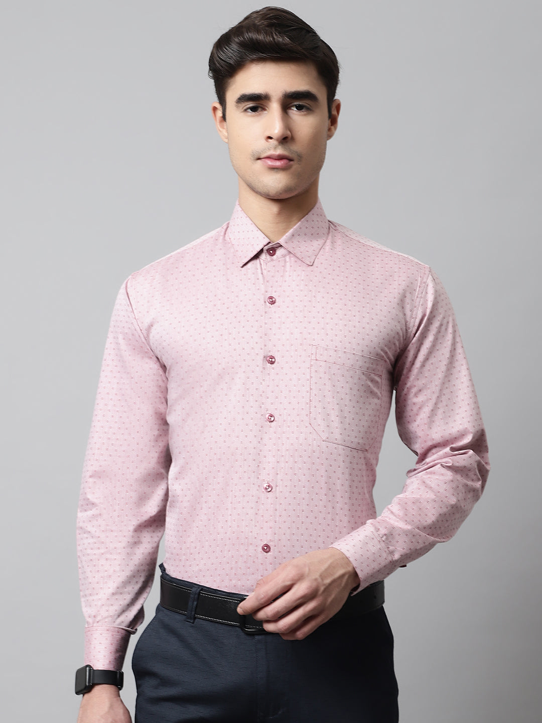 Men's Coral Red Micro Ditsy Printed Pure Cotton Formal Shirt - Taantav