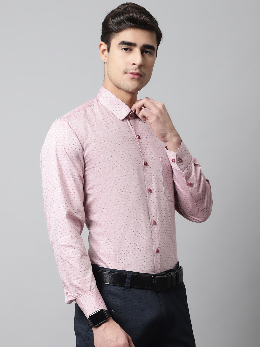 Men's Coral Red Micro Ditsy Printed Pure Cotton Formal Shirt - Taantav