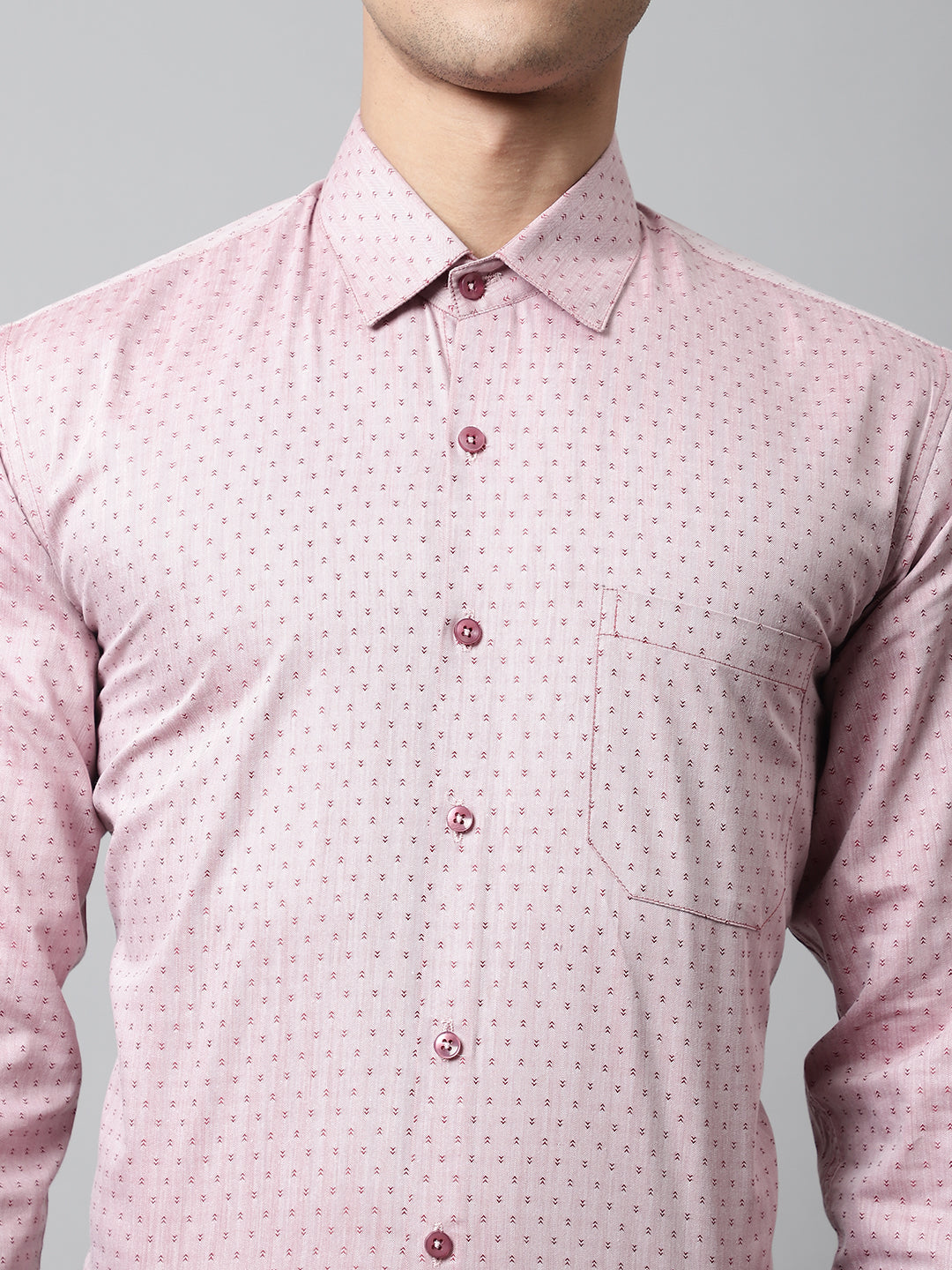 Men's Coral Red Micro Ditsy Printed Pure Cotton Formal Shirt - Taantav